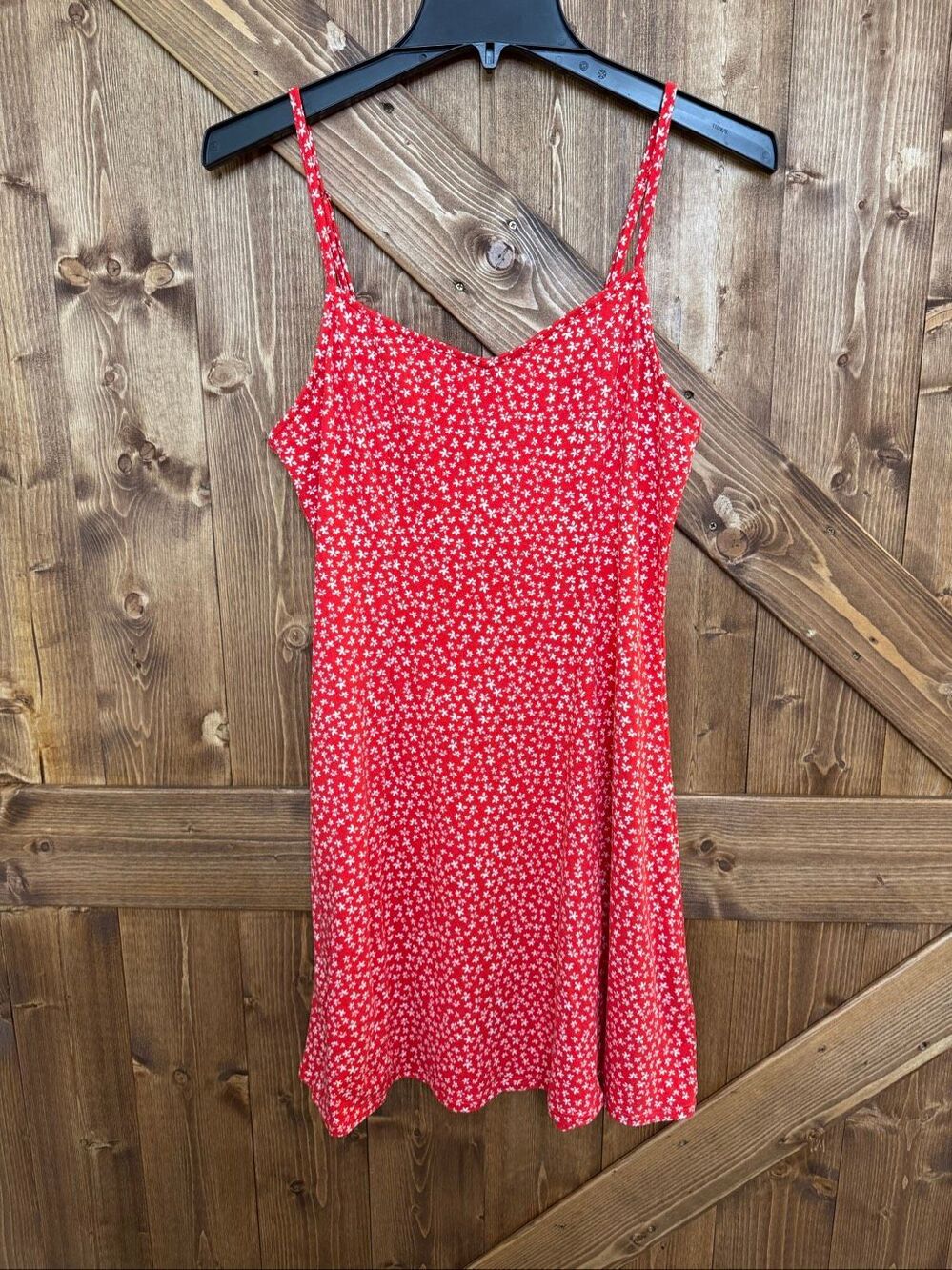 BP. Medium Red White Ditsy Floral Spaghetti Strap Mini Dress Sundress(9361)